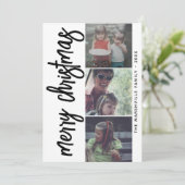 3 Foto Collage Merry Kerstmis - zwart wit Feestdagenkaart (Staand voorkant)