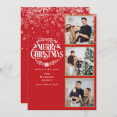 3 Foto Collage Merry kerstsnowflakes Feestdagenkaart (Voorkant / Achterkant)