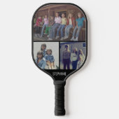 3 Foto collage met naam - zwart wit Pickleball Paddle (Voorkant)