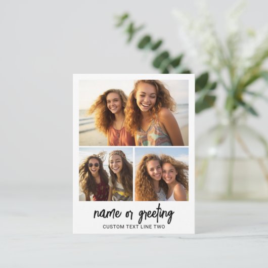 3 Foto collage met Script-tekst - zwart wit Briefkaart (Staand voorkant)