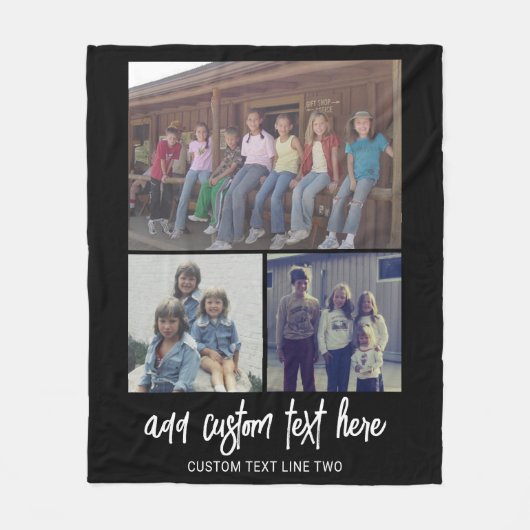 3 Foto collage met Script-tekst - zwart wit Fleece Deken (Voorkant)