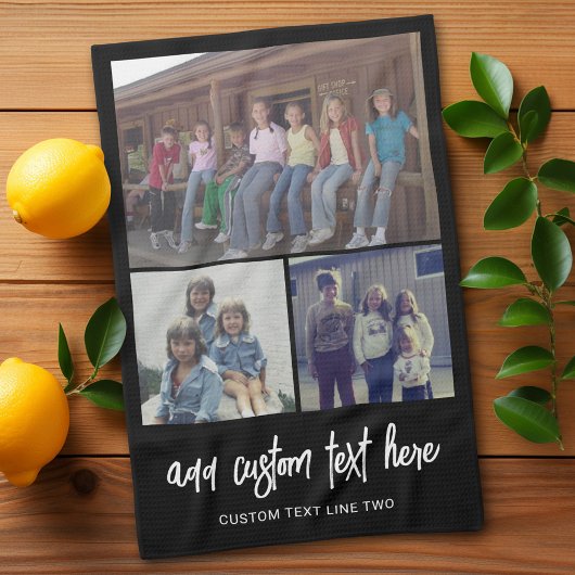 3 Foto collage met Script-tekst - zwart wit Theedoek