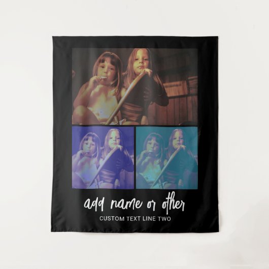 3 Foto collage met Script-tekst - zwart wit Wandkleed (Voorkant)