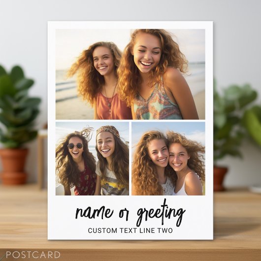 3 foto collage met scripttekst - zwart wit briefkaart