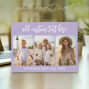 3 foto collage met trendy bounce script paars briefkaart