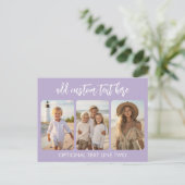 3 foto collage met trendy bounce script paars briefkaart (Staand voorkant)
