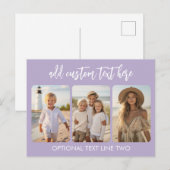 3 foto collage met trendy bounce script paars briefkaart (Voorkant / Achterkant)