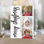3 Foto Collage Minimale Rejoice Merry Kerstmis Feestdagenkaart<br><div class="desc">Voeg drie foto's toe om een moderne en niet-traditionele look te maken — Een vrolijke en heldere kerstgroet met een rustieke scriptkalligrafiegroet. De achterkant is een abstract kleurpatroon.</div>