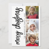 3 Foto Collage Minimale Rejoice Merry Kerstmis Feestdagenkaart (Voorkant)