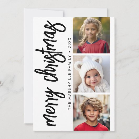 3 Foto Collage Minimale Rejoice Merry Kerstmis Feestdagenkaart (Voorkant)