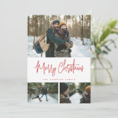 3 Foto collage minimalistisch modern wit rood Feestdagenkaart (Staand voorkant)