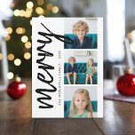 3 Foto-collage minimumaantal boogzwart wit Feestdagenkaart<br><div class="desc">Een vrolijke en heldere vakantiegroet met een rustige groet van de manuscriptkalligrafie. Een moderne middeleeuwse geest met een geometrisch patroon op de rug. Dit niet-traditionele ontwerp is een nieuwe aanpak die je familiefoto's laat zien.</div>