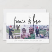 3 Foto Collage Mod Script Black White Peace Love Feestdagenkaart (Voorkant)