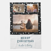 3 Foto Collage Modern Black White Blue Kerstmis Theedoek (Verticaal)