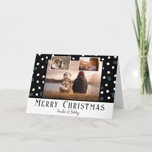 3 Foto Collage Modern Black White Kerstmis Feestdagen Kaart (Voorkant)
