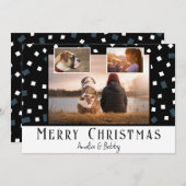 3 Foto Collage Modern Black White Kerstmis Feestdagenkaart (Voorkant / Achterkant)