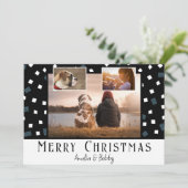3 Foto Collage Modern Black White Kerstmis Feestdagenkaart (Staand voorkant)