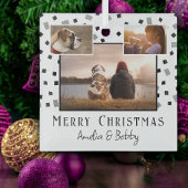 3 Foto Collage Modern Black White Kerstmis Glas Ornament