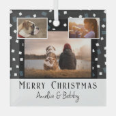 3 Foto Collage Modern Black White Kerstmis Glas Ornament (Voorkant)