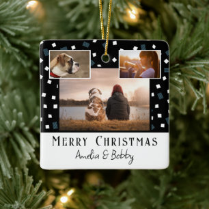 3 Foto Collage Modern Black White Kerstmis Keramisch Ornament