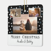 3 Foto Collage Modern Black White Kerstmis Keramisch Ornament (Links)