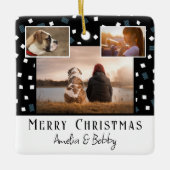 3 Foto Collage Modern Black White Kerstmis Keramisch Ornament (Voorkant)