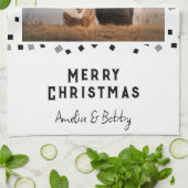 3 Foto Collage Modern Black White Kerstmis Theedoek (Gevouwen)