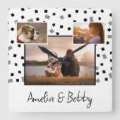 3 Foto Collage Modern Black White Kerstmis Vierkante Klok (Voorkant)