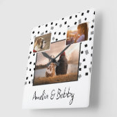 3 Foto Collage Modern Black White Kerstmis Vierkante Klok (Hoek)