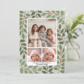 3 Foto Collage Modern Botanical Season Greeting Feestdagenkaart (Staand voorkant)