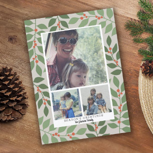 3 Foto Collage Modern Botanical Season Greeting Feestdagenkaart