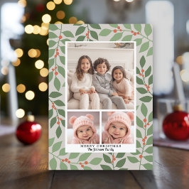 3 Foto Collage Modern Botanical Season Greeting Feestdagenkaart