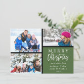 3 Foto Collage Modern Merry Kerstgroen Feestdagenkaart (Staand voorkant)