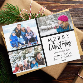 3 Foto Collage Modern Merry Kerstmis Feestdagenkaart