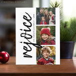 3 Foto-collage - Modern Merry Kerstrejoice Briefkaart<br><div class="desc">Gebruik drie afbeeldingen en maak een unieke en trendy Merry kerstgroet met een zwart-wit thema. Als u om het even wat rond moet bewegen,  klik op de aanpassingsknoop om veranderingen aan te brengen.</div>