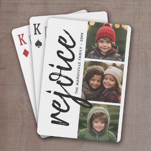 3 Foto-collage - Modern Merry Kerstrejoice Pokerkaarten