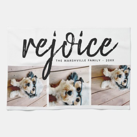 3 Foto-collage - Modern Merry Kerstrejoice Theedoek (Horizontaal)