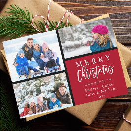 3 Foto Collage Modern Merry Kerstrood Feestdagenkaart