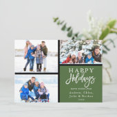 3 Foto Collage Modern Prettige feestdagen Green Feestdagenkaart (Staand voorkant)