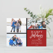 3 Foto Collage Modern Prettige feestdagen Red Feestdagenkaart (Staand voorkant)