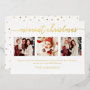 3 Foto Collage Modern Schrift "Merriest Christmas" Folie Uitnodiging