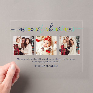 3 Foto Collage Modern Schrift "Prettigst Kerstfees Acryl Uitnodigingen