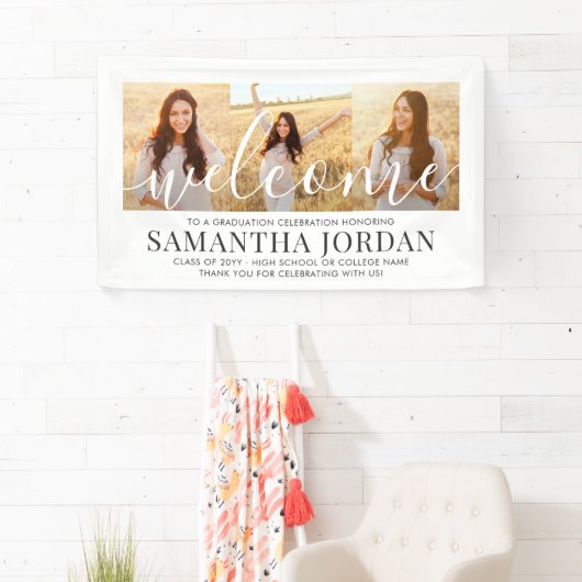 3 Foto Collage Modern Script Afstuderen Welkom Spandoek (Insitu)