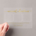 3 Foto Collage Modern Script "Kerst van de Kroniek Acryl Uitnodigingen<br><div class="desc">3 Foto Collage Modern Script "Merriest Kerstmis" Holiday Kaart</div>