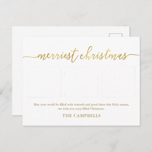 3 Foto Collage Modern Script "Kerst van de Kroniek Feestdagenkaart (Voorkant / Achterkant)