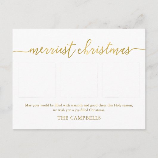 3 Foto Collage Modern Script "Kerst van de Kroniek Feestdagenkaart (Voorkant)