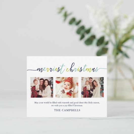 3 Foto Collage Modern Script "Kerst van de Kroniek Feestdagenkaart (Staand voorkant)