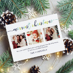 3 Foto Collage Modern Script "Kerst van de Kroniek Feestdagenkaart<br><div class="desc">3 Foto Collage Modern Script "Merriest Kerstmis" Holiday Kaart</div>