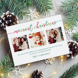 3 Foto Collage Modern Script "Kerst van de Kroniek Feestdagenkaart<br><div class="desc">3 Foto Collage Modern Script "Merriest Kerstmis" Holiday Kaart</div>
