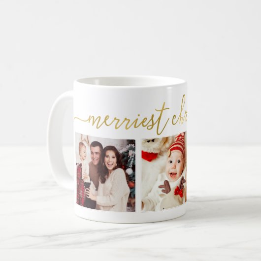 3 Foto Collage Modern Script "Kerst van de Kroniek Koffiemok (Voorkant links)